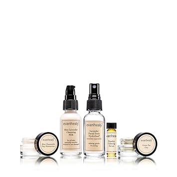Evanhealy Calming Ritual | Blue Skin Care Set | 5 Piece Travel Face Care Kit For Sensitive Skin | Skincare Kit With Facial Mask & Gentle Skin Cleanser | Soothe Reactive Skin