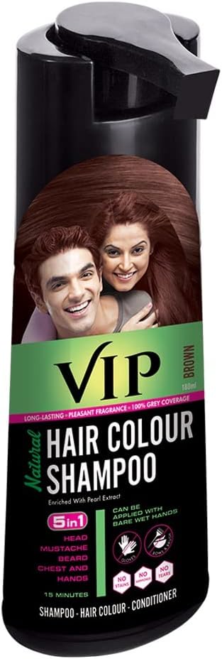 Vip 5 In 1 Hair Colour Shampoo Base Hair Color Shampoo, Brown 180Ml Brown