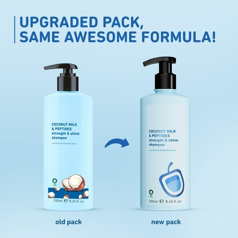 Coconut Milk & Peptides Strength & Shine Shampoo – 250Ml | With Coconut Milk & Pea Peptides | Boosts Shine & Strength | Paraben-Free | 100% Vegan Hair Care
