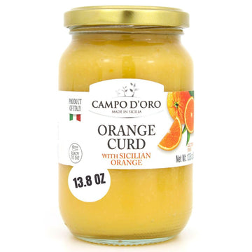 Orange Curd, 13.8 Oz (390 G), Sicilian Orange Custard Cream Made With Fresh Orange Juice, Eggs And Butter. Product Of Italy, 100% Natural, Non Gmo, Campo D'Oro