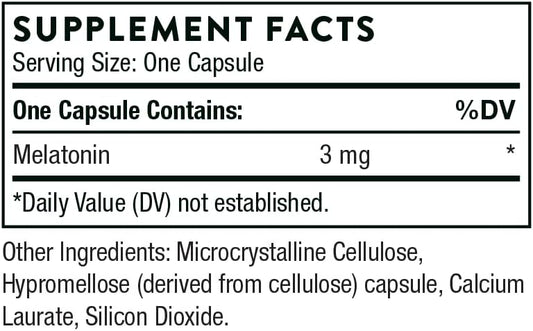 Thorne Melaton-3-3mg Melatonin - Supports Circadian Rhythms, Restful Sleep, and Relaxation - Gluten-Free, Soy-Free Dairy-Free - 60 Capsule