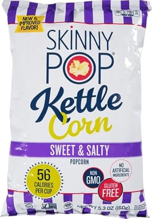 Skinnypop Sweet & Salty Kettle Popcorn, Gluten Free, Non-Gmo, Healthy Popcorn Snacks, Skinny Pop, 5.3 Oz Grocery Size Bags (Pack Of 12)