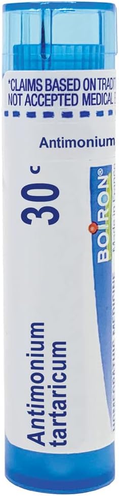 Boiron Antimonium Tartaricum 30C, Homeopathic Medicine For Cough, 80 Pellets, White