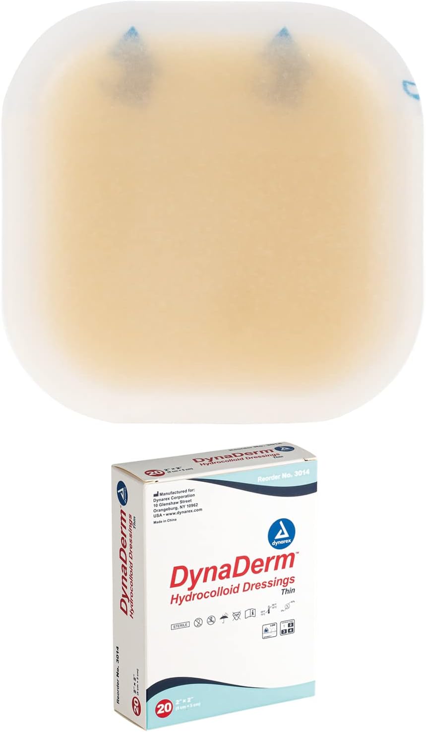 Dynarex Dynaderm Hydrocolloid Dressing, Sterile Moist Bandages Used For All Kinds Of Wound, 2" X 2", Thin And Latex-Free, Pack Of 20