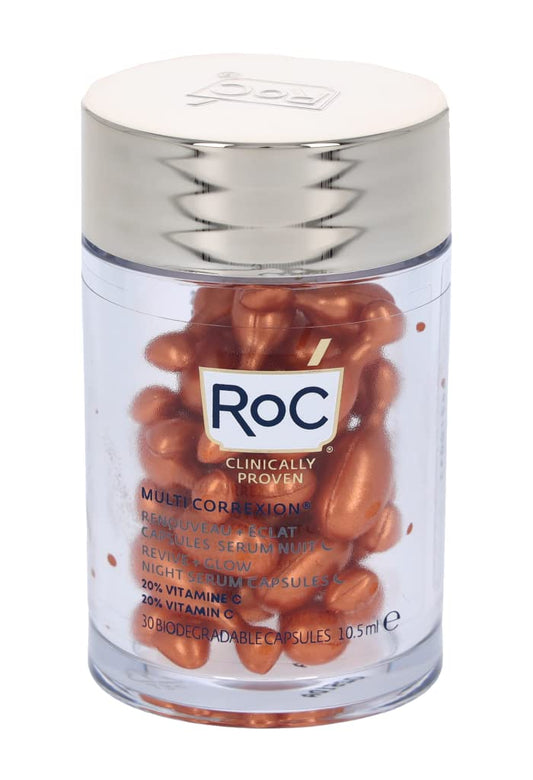 Roc Multi Correxion Revive + Glow 20% Pure Vitamin C Night Serum Capsules For Brightening, Dark Spots, And Texture, 30 Count