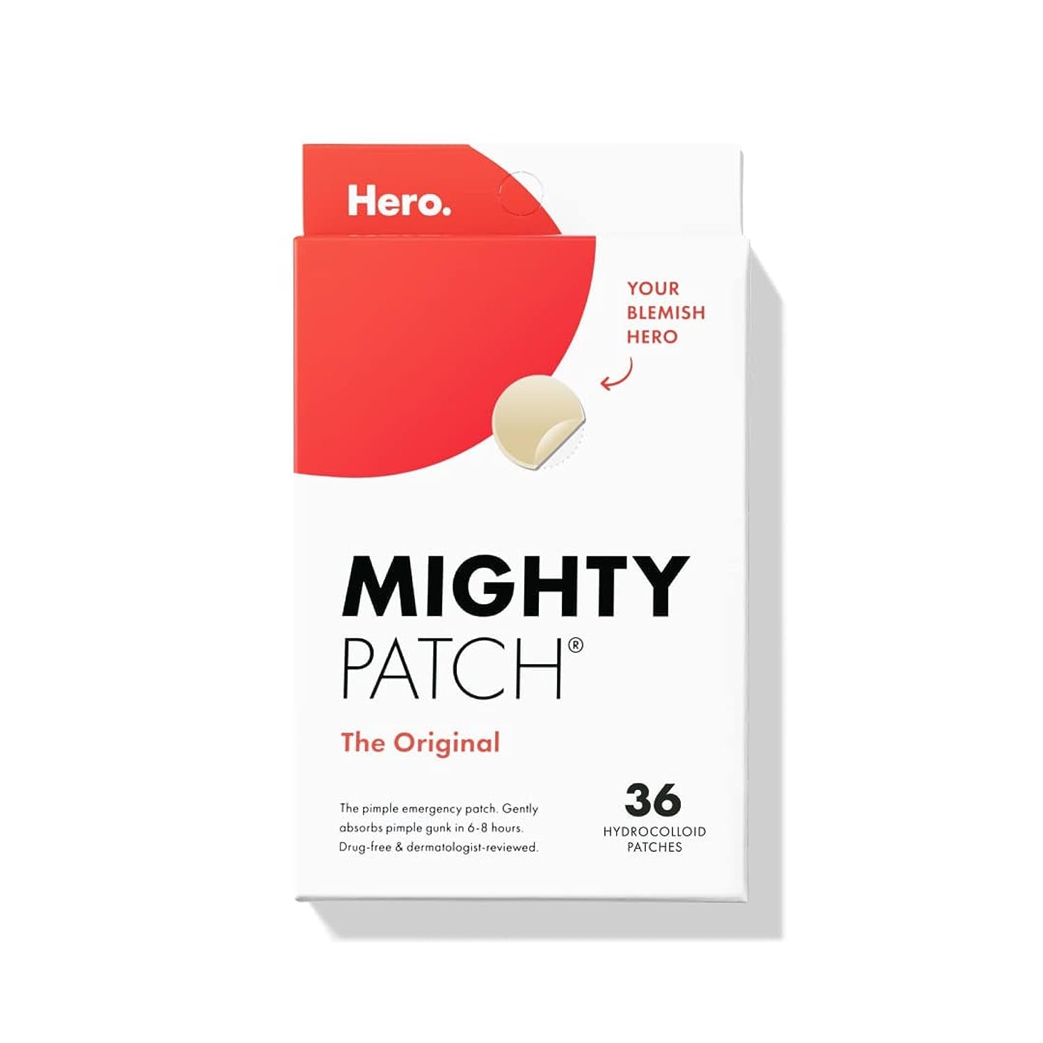 Mighty Patch™ Original Patch From Hero Cosmetics - Hydrocolloid Acne Pimple Patch For Covering Zits And Blemishes In Face And Skin, Vegan-Friendly And Not Tested On Animals (36 Count)