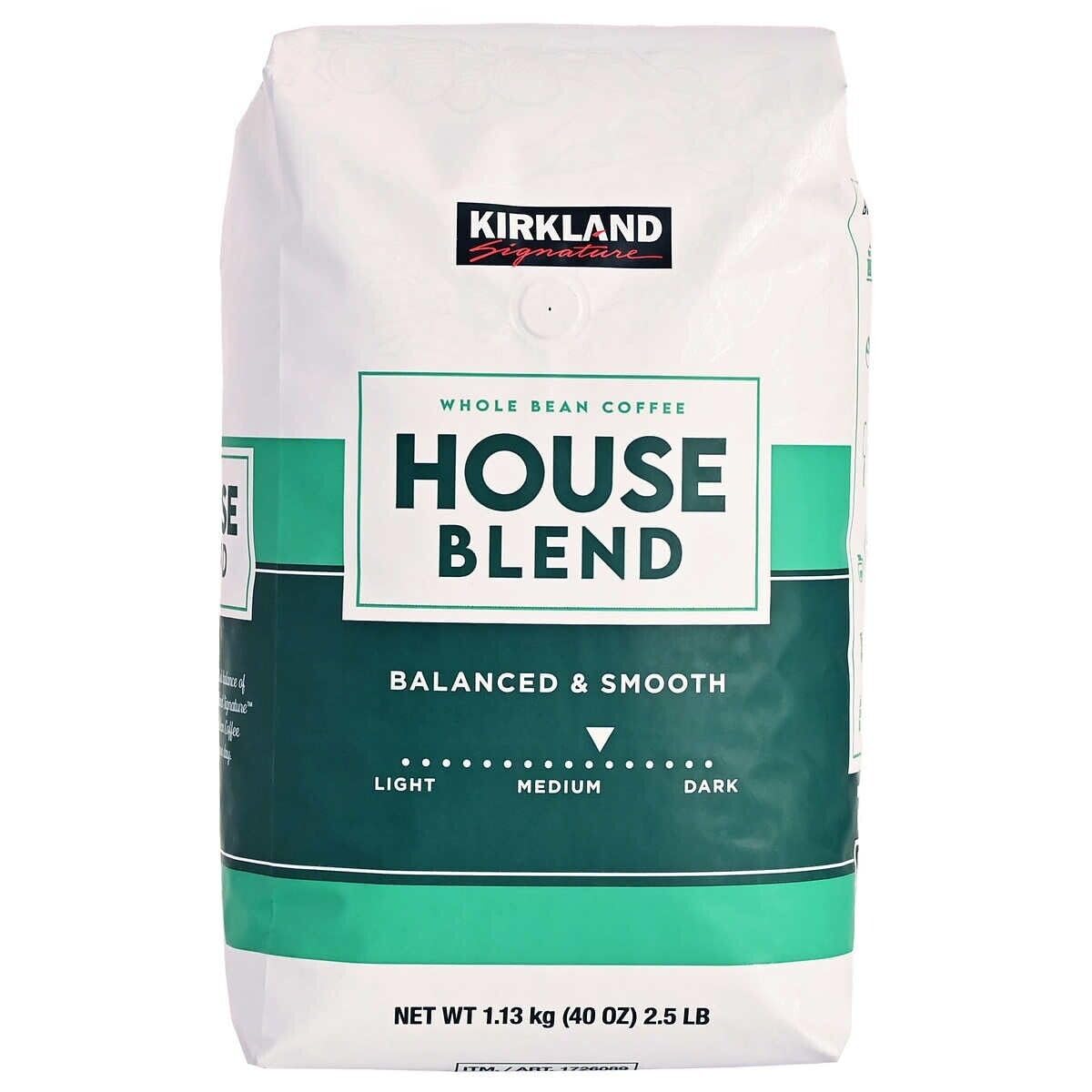 Kirkland Signature Balanced and Smooth House Blend Whole Bean Coffee, Medium Roast - 40 Ounce