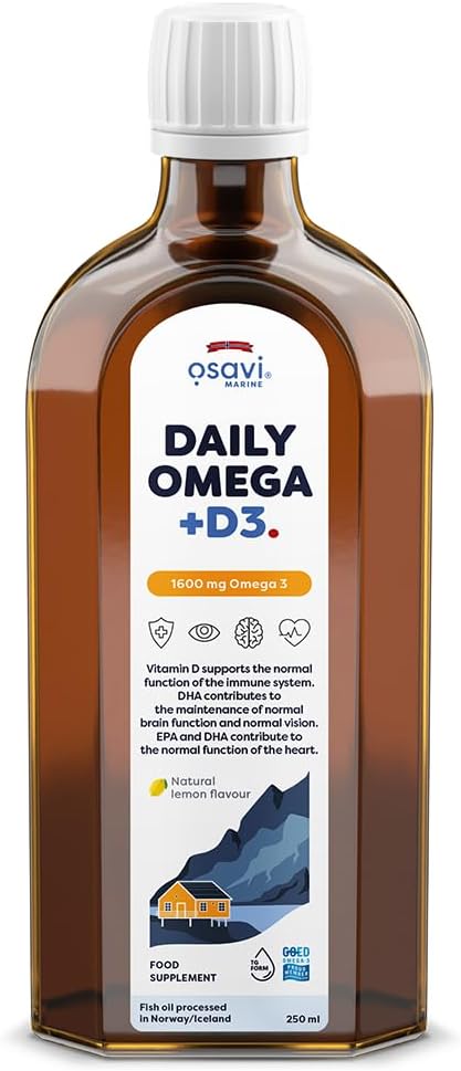 Osavi Daily Omega + D3 – 250 Ml | 1600 Mg Omega–3 Per Serving | Supports Heart Health, Brain Function, Vision, And Immune System | Includes 2000 Iu Vitamin D | Natural Lemon Flavour | Made In Norway