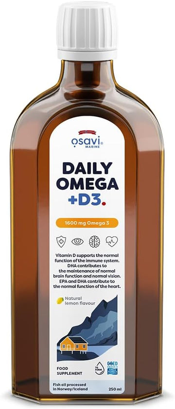 Osavi Daily Omega + D3 – 250 Ml | 1600 Mg Omega–3 Per Serving | Supports Heart Health, Brain Function, Vision, And Immune System | Includes 2000 Iu Vitamin D | Natural Lemon Flavour | Made In Norway