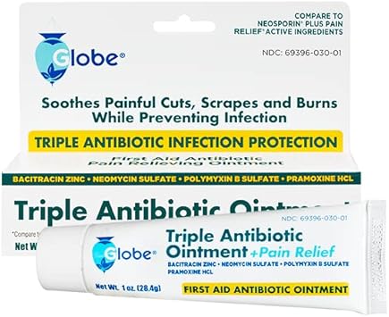 Globe Triple Antibiotic + Pain Relief Dual Action Ointment, 1 Oz | 24 Hour Pain and Infection Protection (12- Value Pack) (12 Pack) : Health & Household