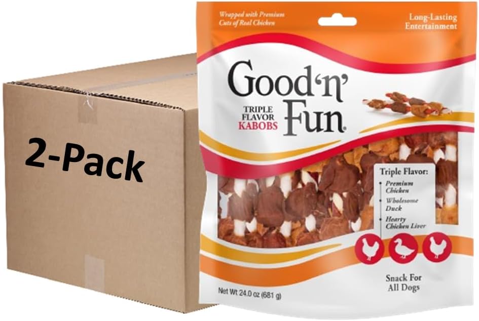 Good'N'Fun Triple Flavored Rawhide Kabobs For Dogs, 24 Oz, 36 Count, 2 Pack