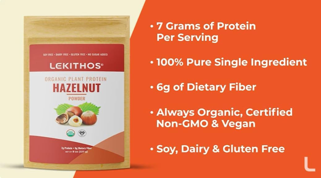 Lekithos Organic Hazelnut Protein Powder - 8 Oz - 7G Protein - Single Ingredient - Non-Gmo Project Verified : Health & Household