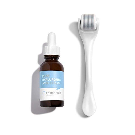 Cosmedica Instant Glow Kit: Microneedle Roller Cosmetic Needling Instrument For Face And Cosmedica'S Pure Hyaluronic Acid Serum 1 Oz. : Beauty & Personal Care