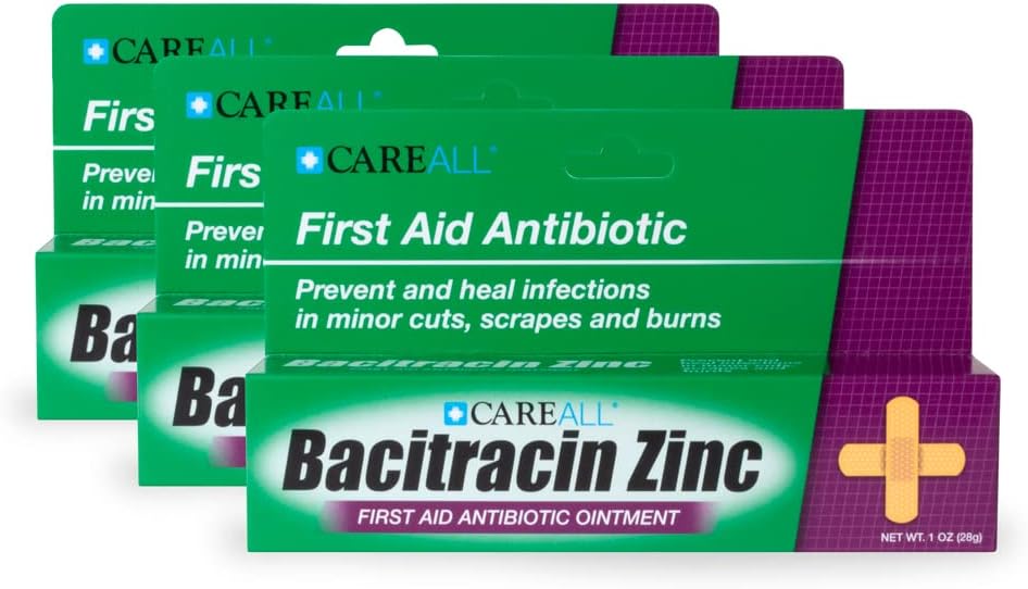 CareAll (3 Pack 1oz Bacitracin Antibiotic Zinc Ointment. First Aid Ointment to Prevent and heal infections for Minor cuts, scrapes and Burns