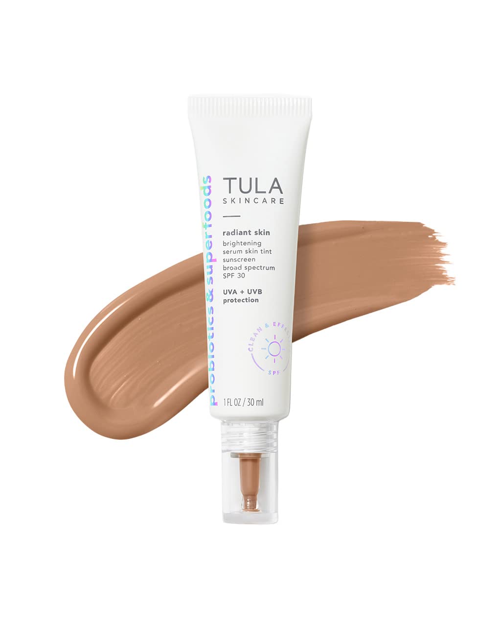 Tula Skin Care Radiant Skin Brightening Serum Skin Tint Spf-Facial Sunscreen Provides Broad Spectrum Spf 30 Protection, Tinted, Serum-Light Formula Brightens And Evens Skin-Shade 17, 1.0 Fl Oz