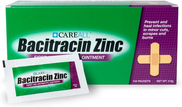CareAll (144 Pack Bacitracin Antibiotic Zinc Ointment 0.9gr Foil Packet. First Aid Ointment for infections, Minor cuts, scrapes and Burns