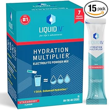 Liquid I.V. Hydration Multiplier Strawberry Electrolyte Powder Mix | Hydration Powder Sachets | Easy Open Single-Serving | 15 Sachets