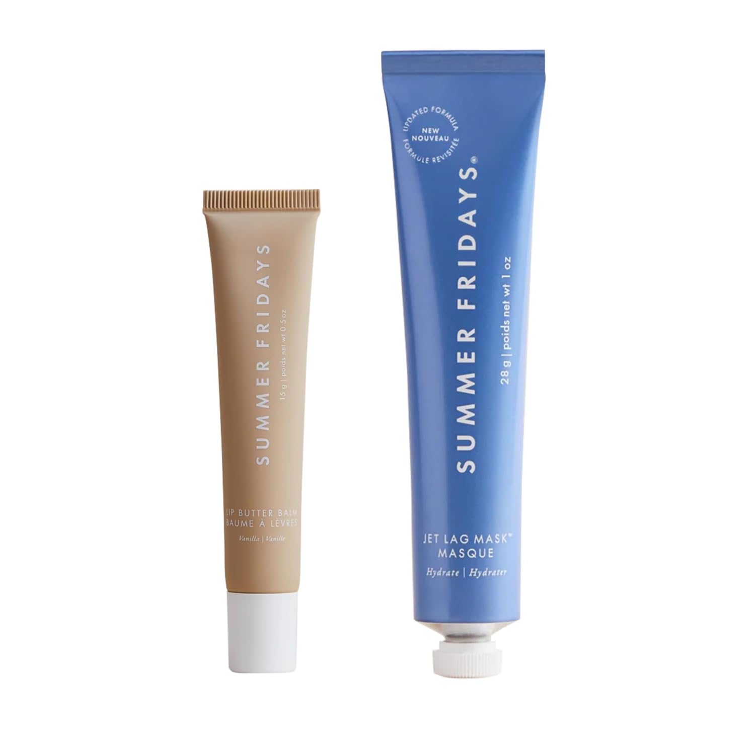 Summer Fridays Lip Butter Balm Day/Night Hydrating Lip Mask - Shea Butter, Vegan - Vanilla (0.5 Oz) + Jet Lag Mask Mini - Hydrating, Nourishing Face Mask With Antioxidants (1 Oz)