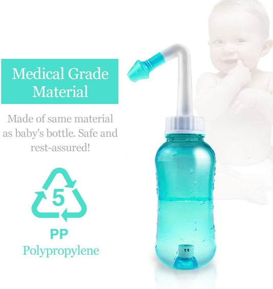 Waterpulse Neti Pot Sinus Rinsing, Nasal Wash Bottle Sinus Rinsing Bottle Cleaner Pressure Irrigation Neti-Pot With Sticker Thermometer For Adult & Kid Bpa Free (Green)