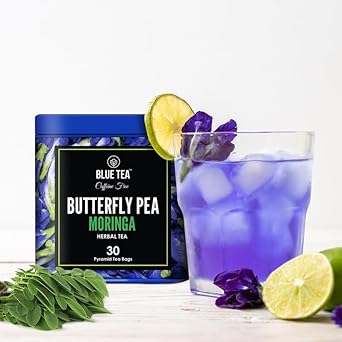 Blue Tea - Butterfly Pea Moringa Herbal Tea - 30 Tea Bags | Fathers Day Gift | Caffeine-Free | Vegan - Gluten Free - Non-Gmo | Eco-Conscious Tin Packaging