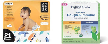 Hello Bello Premium Baby Diapers Size 4, 21 Count of Disposable Comfort Fit Diapers - Design: Sleepy Sloth + Hyland's Baby - Organic Cough & Immune Day & Night Combo Pack (4 fl oz) : Baby