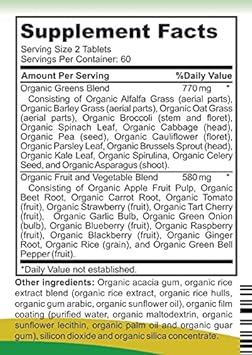 King Naturals Organic Daily Greens with Organic Fruits & Organic Veggies - USDA Certified, Non-GMO, Vegan, Tablets. Superfoods On-The-Go. Immune Health, Antioxidant, Natural Health, Energy Support