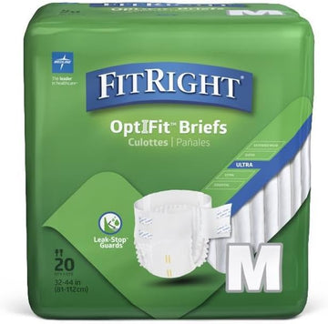 Fitright Ultra Adult Diapers, Disposable Incontinence Briefs With Tabs, Heavy Absorbency, Medium, 32''-42'', 20 Count (Pack Of 4)