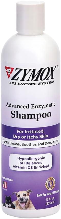 Zymox Advanced Enzymatic Shampoo, 12 Oz - For Pets & Animals Of All Ages: Cleans, Refreshes, Hydrates & Nourishes Dry Skin & Coat