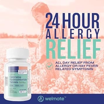 WELMATE | Allergy Relief | Cetirizine HCL 10 mg | 24hr Support | Antihistamine | Pollen | Hay Fever | Dry & Itchy Eyes | Itchy Nose or Throat | Indoor & Outdoor Allergy Medication | 500 Ct : Health & Household