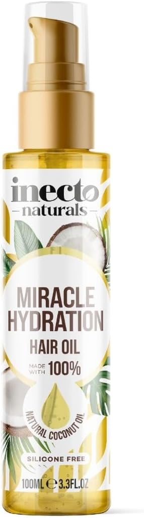 Inecto Naturals Miracle Hydration Hair Oil 100Ml, Silicone Free, Vegan Formula. Lightweight For Shiny, Stronger, Conditioned Hair