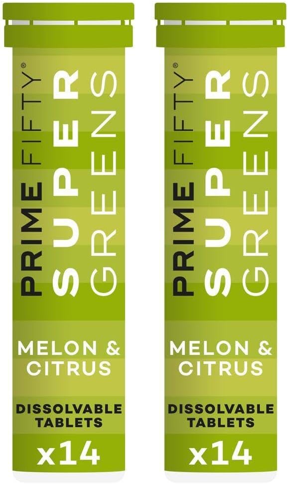 Prime Fifty Super Greens+ Supplement – Effervescent Multivitamins Tablets – 28 Day Supply – Immune System Supplement With Super Greens, Melon, Citrus Multi-Nutrient