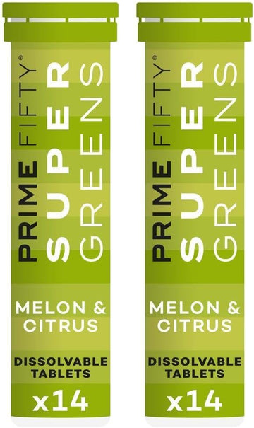 Prime Fifty Super Greens+ Supplement – Effervescent Multivitamins Tablets – 28 Day Supply – Immune System Supplement With Super Greens, Melon, Citrus Multi-Nutrient