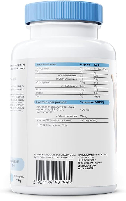 Osavi Ashwagandha Extra 400 Mg – 120 Vegan Capsules | Stress & Wellbeing Support | Vegan Capsules With Ashwagandha & B12 To Enhance Stress Resilience | Mental Balance & Reduce Fatigue