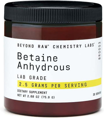 BEYOND RAW Chemistry Labs Betaine Anhydrous Powder | Supports Normal Cell Growth, Healthy Cardiovascular System, and Liver Health | 30 Servings