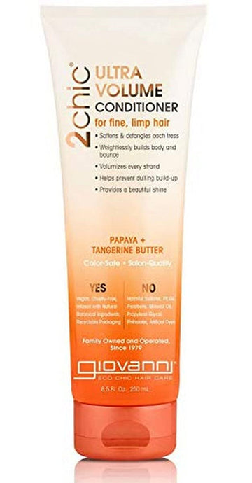 Giovanni 2Chic Ultra-Volume Conditioner - Daily Volumizing Formula With Papaya & Tangerine Butter, Promotes Weightless Control For Thin Hair, No Parabens, Color Safe - 8.5 Oz