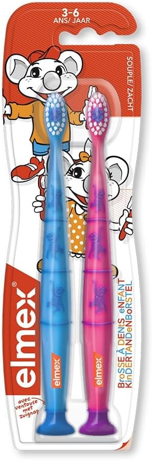 Elmex 2 Soft Toothbrushes 3-6 Years Old - Green And Pink