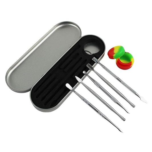 Wax Carving Tools Kit – Stainless Steel Double-Sided Sculpting Tools with 5ml Silicone Container & Portable Metal Case | Perfect for Wood (6PCS)