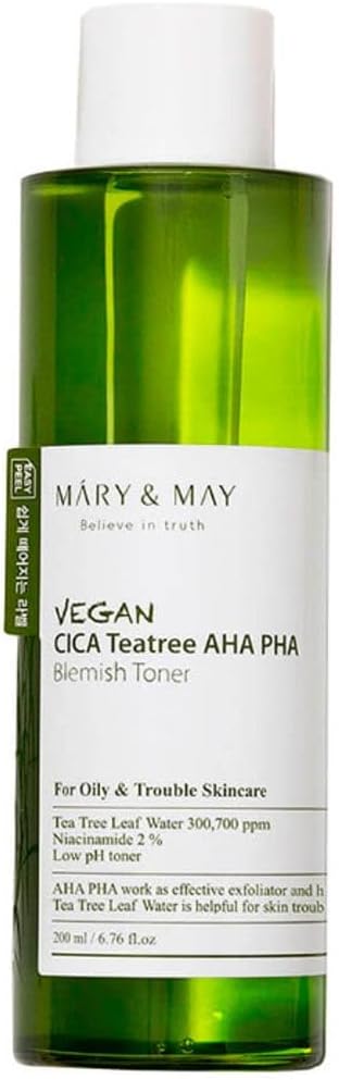 Mary&May Vegan Cica Tea Tree Aha Pha Blemish Toner - Oil Control And Skin Soothing Exfoliating Face Toner - Protects Skin Barrier, For Clear And Healthy Skin, 6.76 Fl.Oz. : Beauty & Personal Care