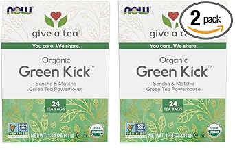 Now Foods, Certified Organic Green Kick Tea, With Polyphenols, Premium Unbleached Tea Bags With No-Staples Design, No Added Colors, Preservatives, Flavors, Or Sugars, 24-Count (Pack Of 2)