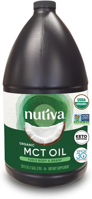 Nutiva Organic MCT Oil, 1 gallon, Unflavored for Coffee, Non-GMO made from Organic Coconuts, Keto Friendly, Best Oil Wellness Ketosis Supplement, 14g of C8 & C10 per serving