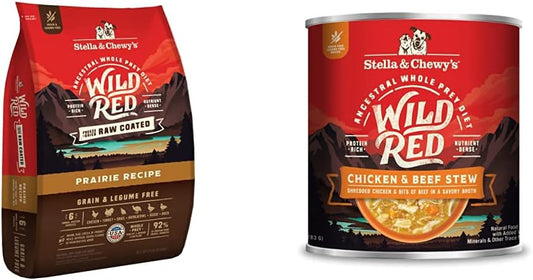 Stella & Chewy's Wild Red Raw Coated Kibble Dry Dog Food Grain Free Prairie Recipe, 21lb Bag + Wild Red Chicken & Beef Stew Wet Dog Food, 10oz Cans (Pack of 6): Pet Supplies: Amazon.com