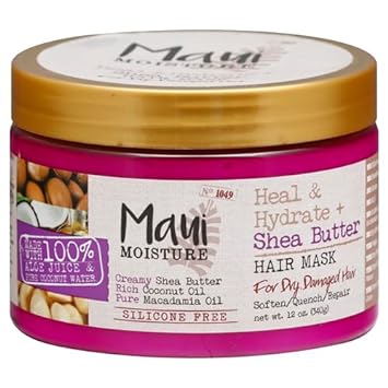 Maui Moisture Heal & Hydrate + Shea Butter Hair Mask & Leave-In Conditioner Treatment to Deeply Nourish Curls & Help Repair Split Ends, Vegan, Silicone, Paraben & Sulfate-Free, 12 oz