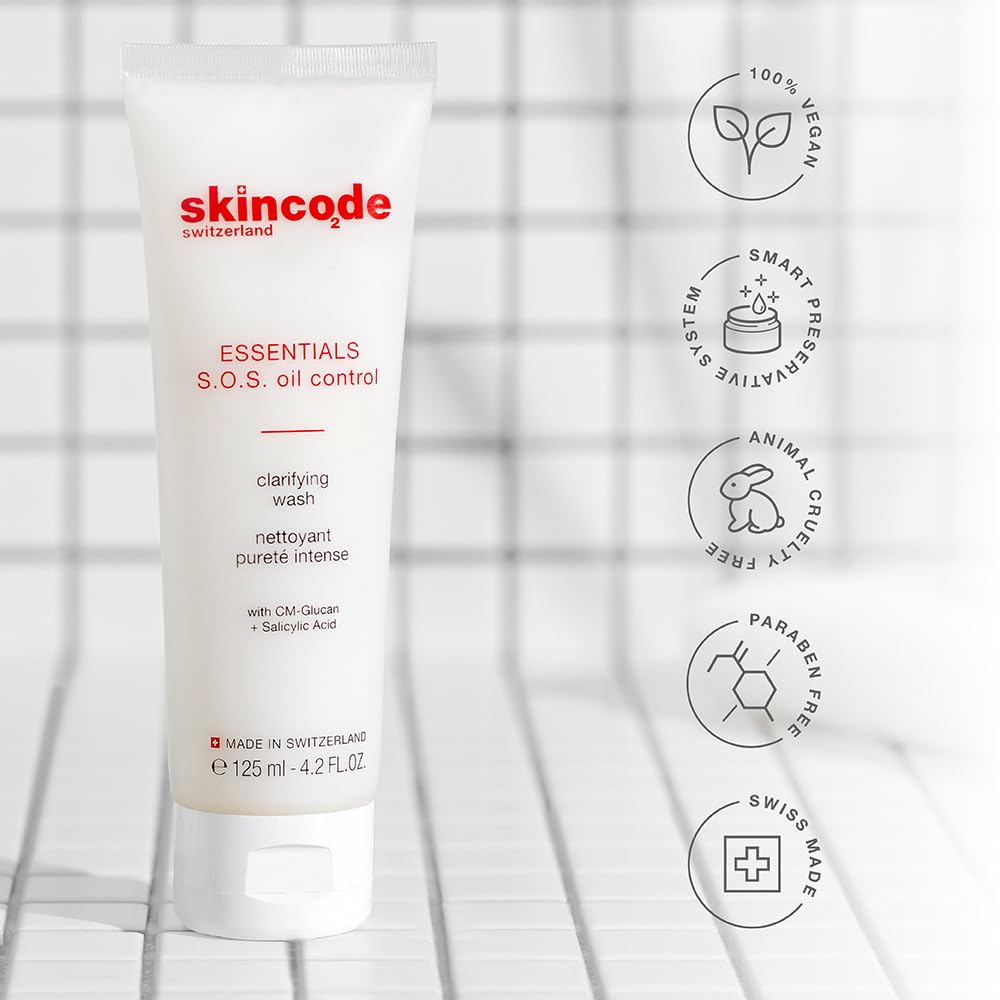 Skincode S.O.S Oil Control Clarifying Wash (4.20 Fl.Oz)| Salicylic Acid Cleanser For Pore Refining & Breakout Reduction| Gentle Face Wash For Women | Exfoliating Oil Cleanser | Paraben-Free Face Care : Beauty & Personal Care