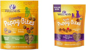 Wellness Crunchy + Soft Puppy Bites Bundle, Natural Grain-Free Training Treats Variety Pack, 6 oz Chicken & Carrots + 8 oz Lamb & Salmon : Pet Supplies