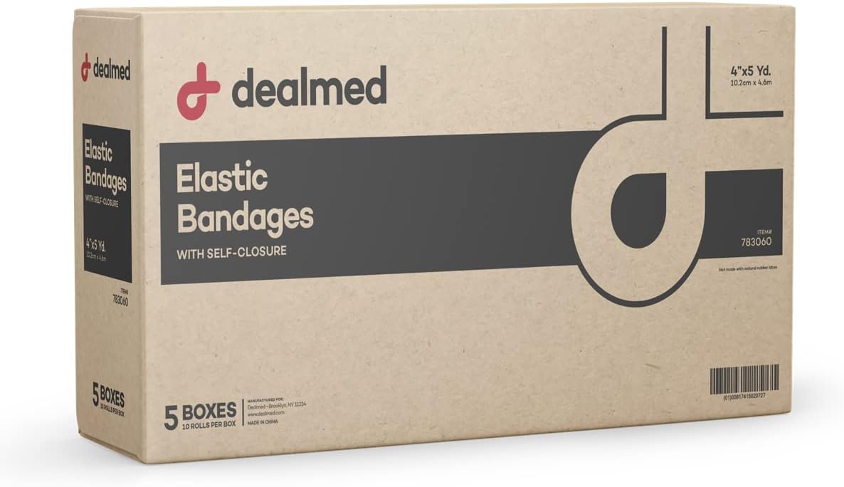 Dealmed 4" Elastic Bandage Wrap With Self-Closure – 50 Elastic Bandages, 5 Yards Stretched Compression Bandage Wrap, Wound Care Product For First Aid Kit And Medical Facilities