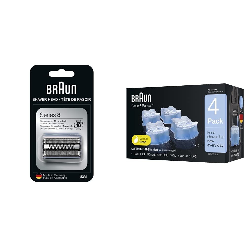 Braun Series 8 Electric Shaver Replacement Head - 83M - Compatible With All Series 8 Electric Razors 8330S, 8370Cc, 8457Cc, 8417S, 8467Cc, 8340S, 8350S & Clean & Renew Refill Cartridges Ccr - 4 Pack