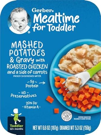 Gerber Meal Time For Toddlers Mashed Potatoes And Gravy With Roasted Chicken With Carrots, 6.6 Oz