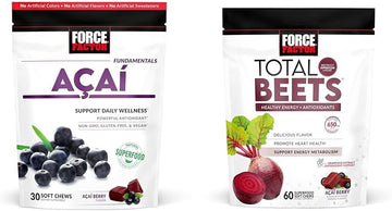 Force Factor Acai Soft Chews For Immunity & Total Beets Soft Chews For Heart Healthy Energy, 30 & 60 Chews