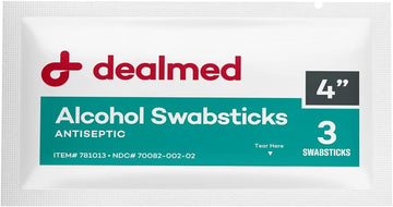 Dealmed 4" Alcohol Swabsticks Individually Sealed Packets, Alcohol Swabs Perfect For Portable First Aid Kits 3 Swabs/Pkg, 25 Pkgs/Box