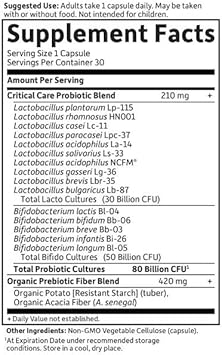 Garden Of Life Dr. Formulated Probiotics Critical Care 80 Billion Cfu 15 Strains Colon Health And Immune System, 30 Capsules